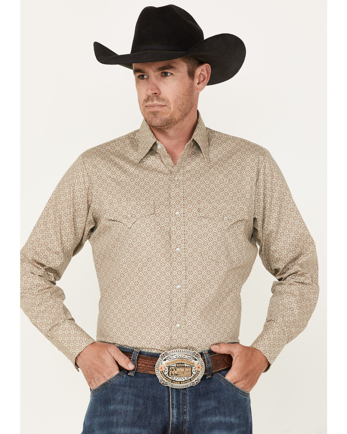 Ely Walker Men's Geo Print Long Sleeve Pearl Snap Western Shirt