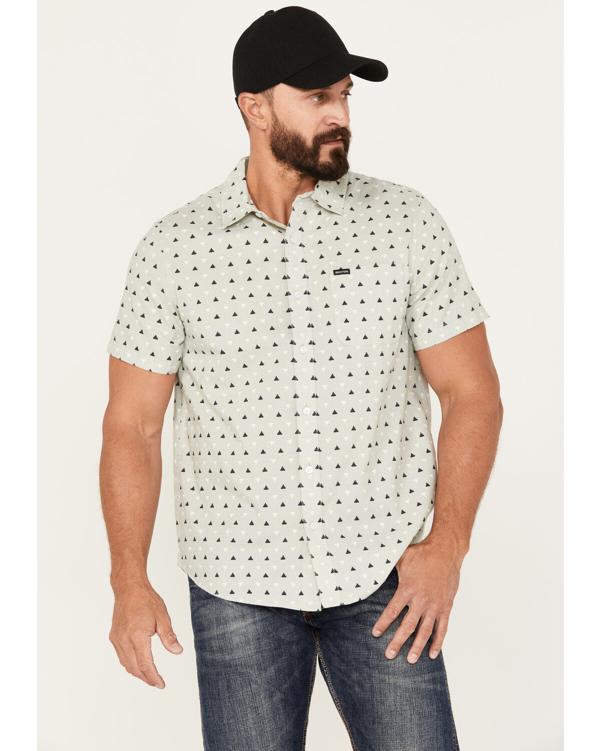 Brixton Men's Charter Geo Print Short Sleeve Stretch Button-Down Shirt