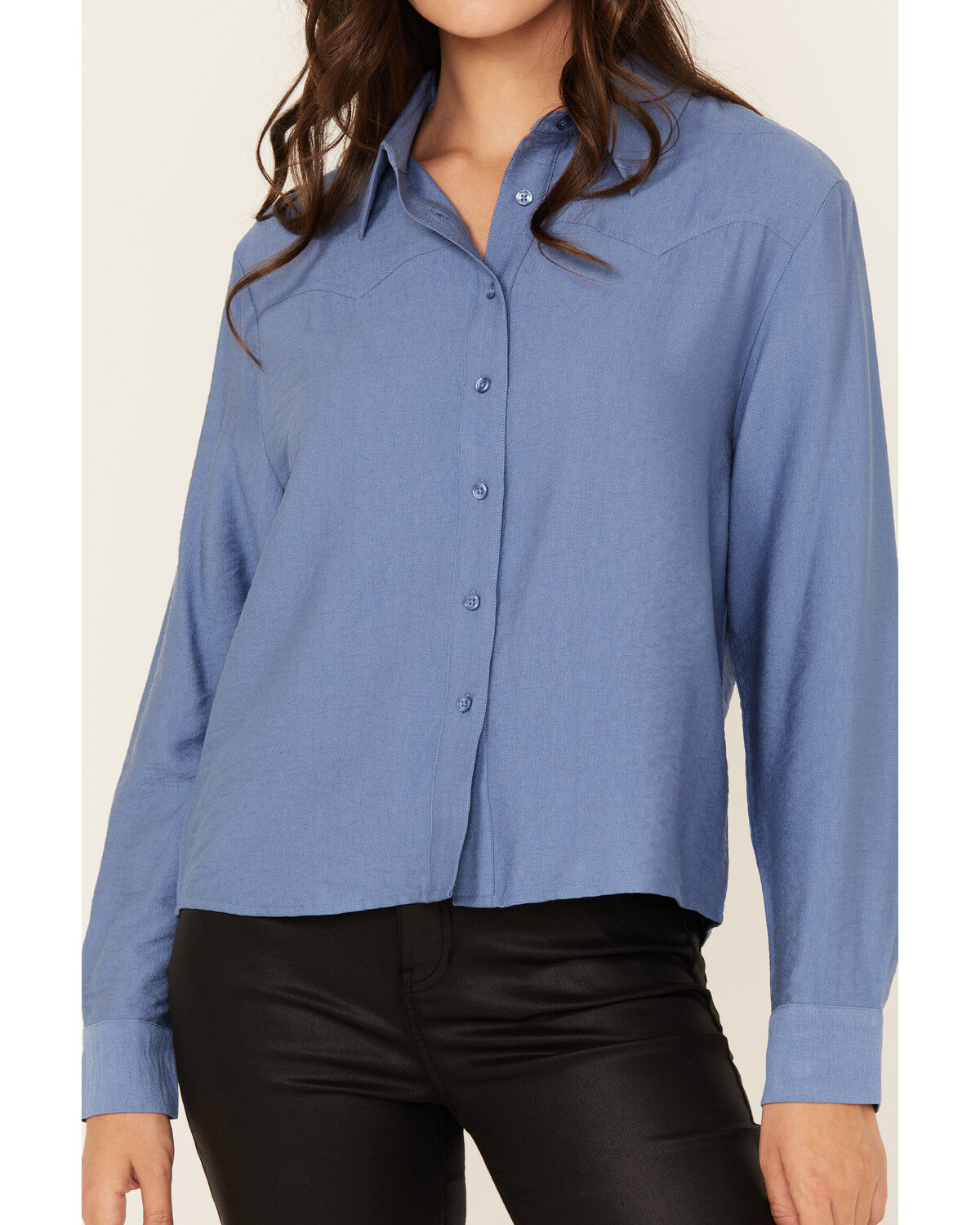 Evergreen Women's Solid Long Sleeve Button-Down Western Shirt