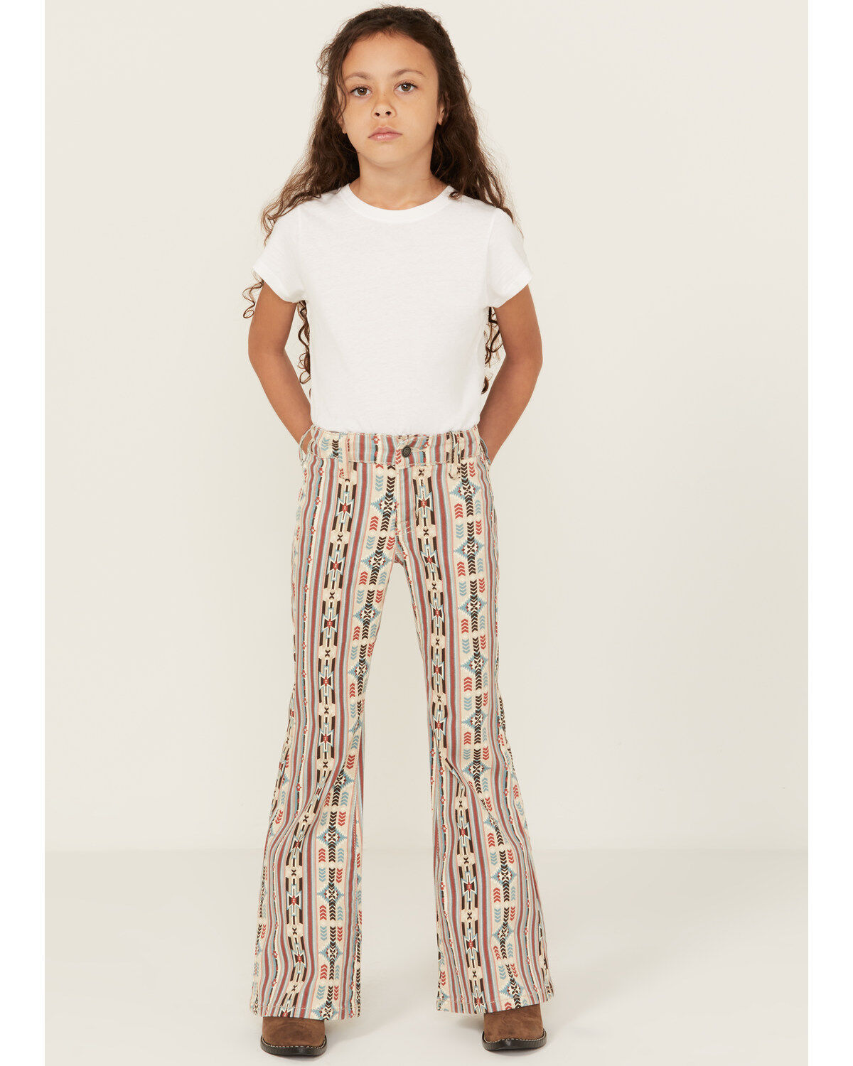 Panhandle Girls' Southwestern Striped Button Flare Stretch Denim Jeans