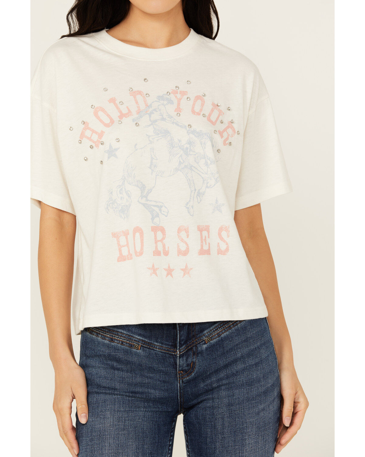 Youth in Revolt Women's Rhinestone Hold Your Horses Short Sleeve Graphic Tee