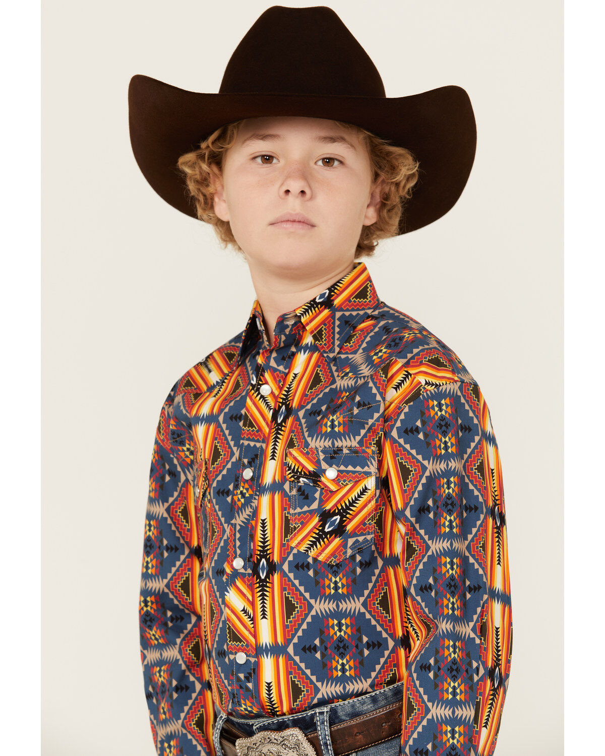 Rock & Roll Denim Boys' Dale Brisby Southwestern Print Long Sleeve Pearl Snap Western Shirt