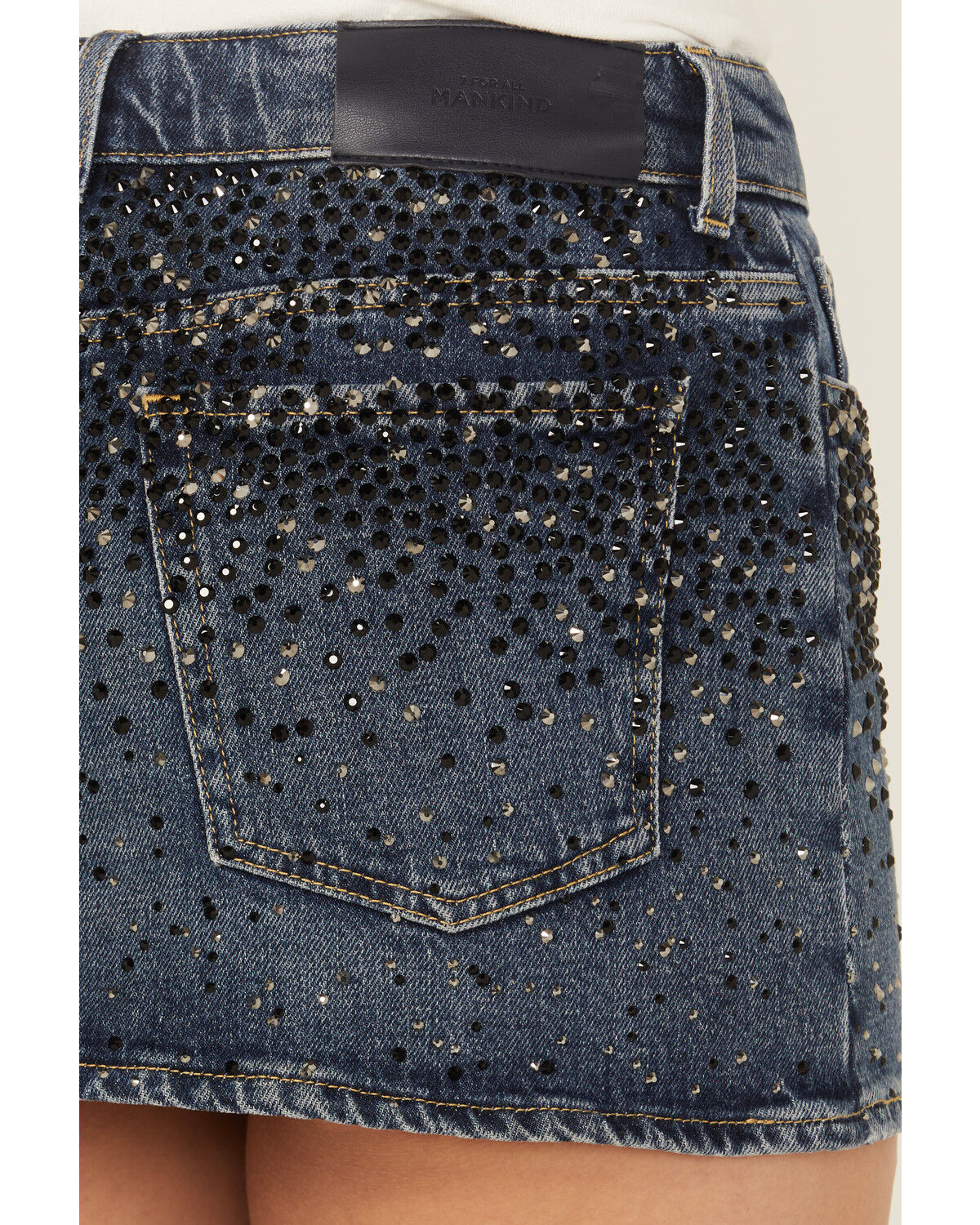 7 For All Mankind Women's Dark Wash Elena Embellished Micro Mini Skirt