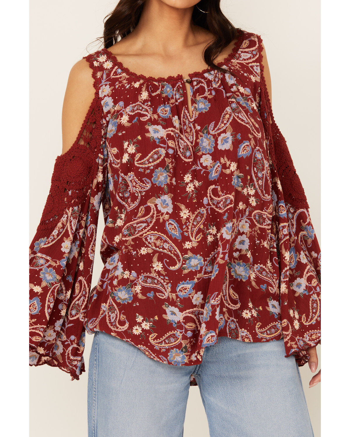 Bila Women's Floral Print Long Sleeve Cold Shoulder Shirt