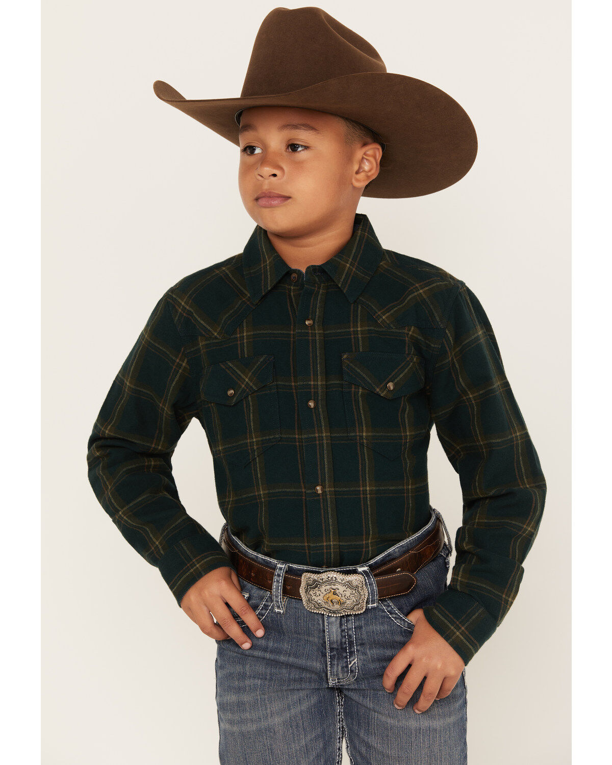 Cody James Boys' Plaid Print Long Sleeve Snap Western Flannel Shirt