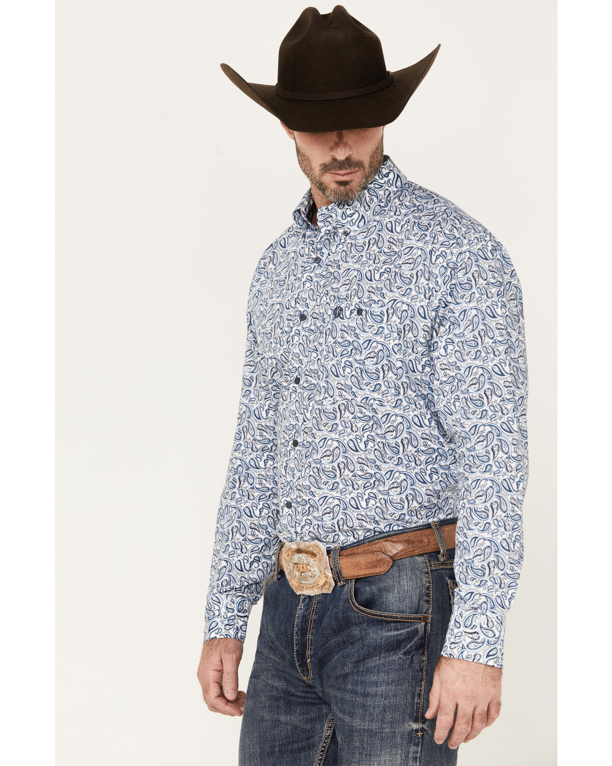 George Strait by Wrangler Paisley Print Long Sleeve Button-Down Western Shirt