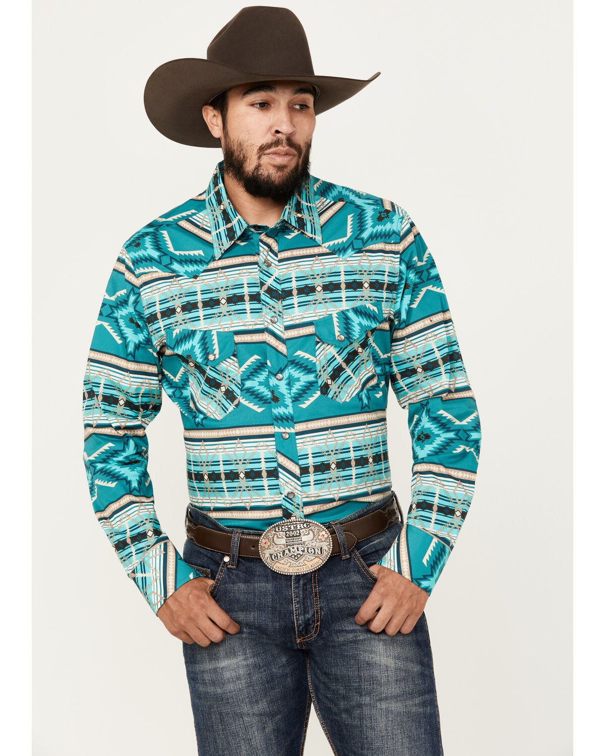 Rock & Roll Denim Men's Southwestern Print Long Sleeve Snap Stretch Western Shirt