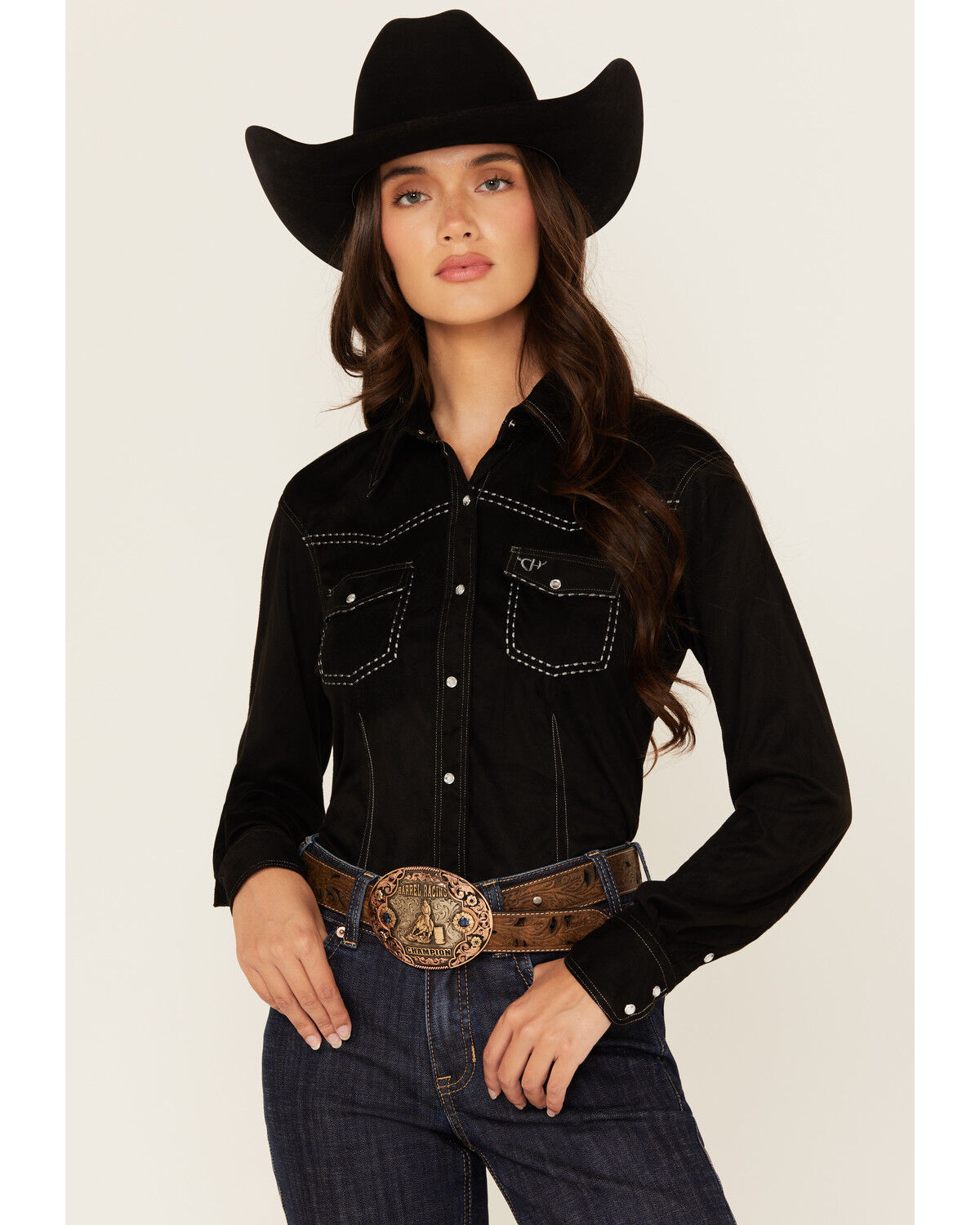 Cowgirl Hardware Women's Faux Suede Long Sleeve Snap Western Shirt