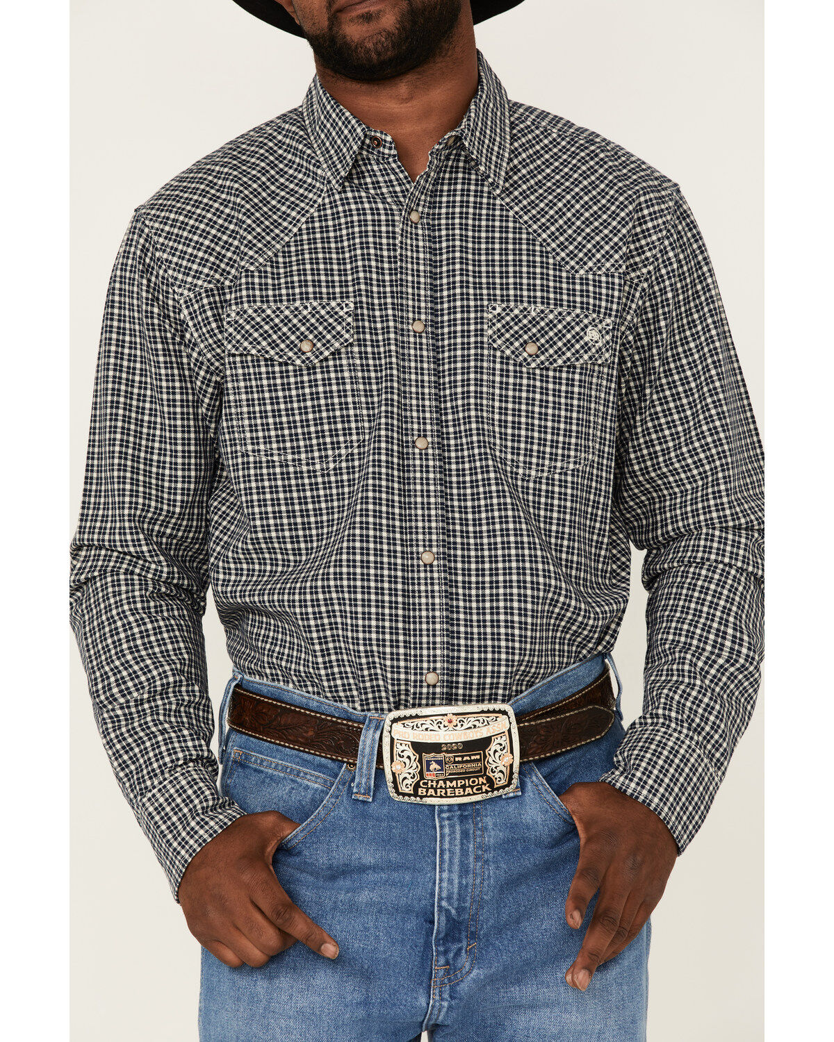 Blue Ranchwear Men's Small Plaid Long Sleeve Snap Western Shirt