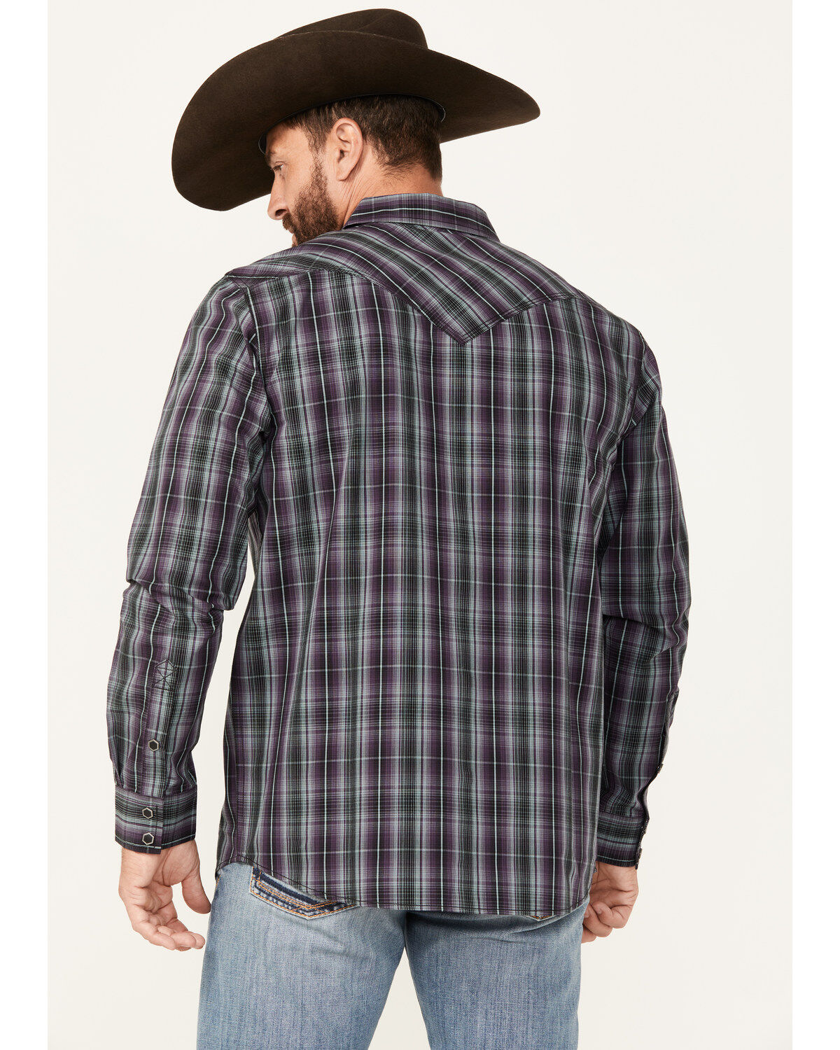 Moonshine Spirit Men's Throw Down Plaid Print Long Sleeve Snap Western Shirt