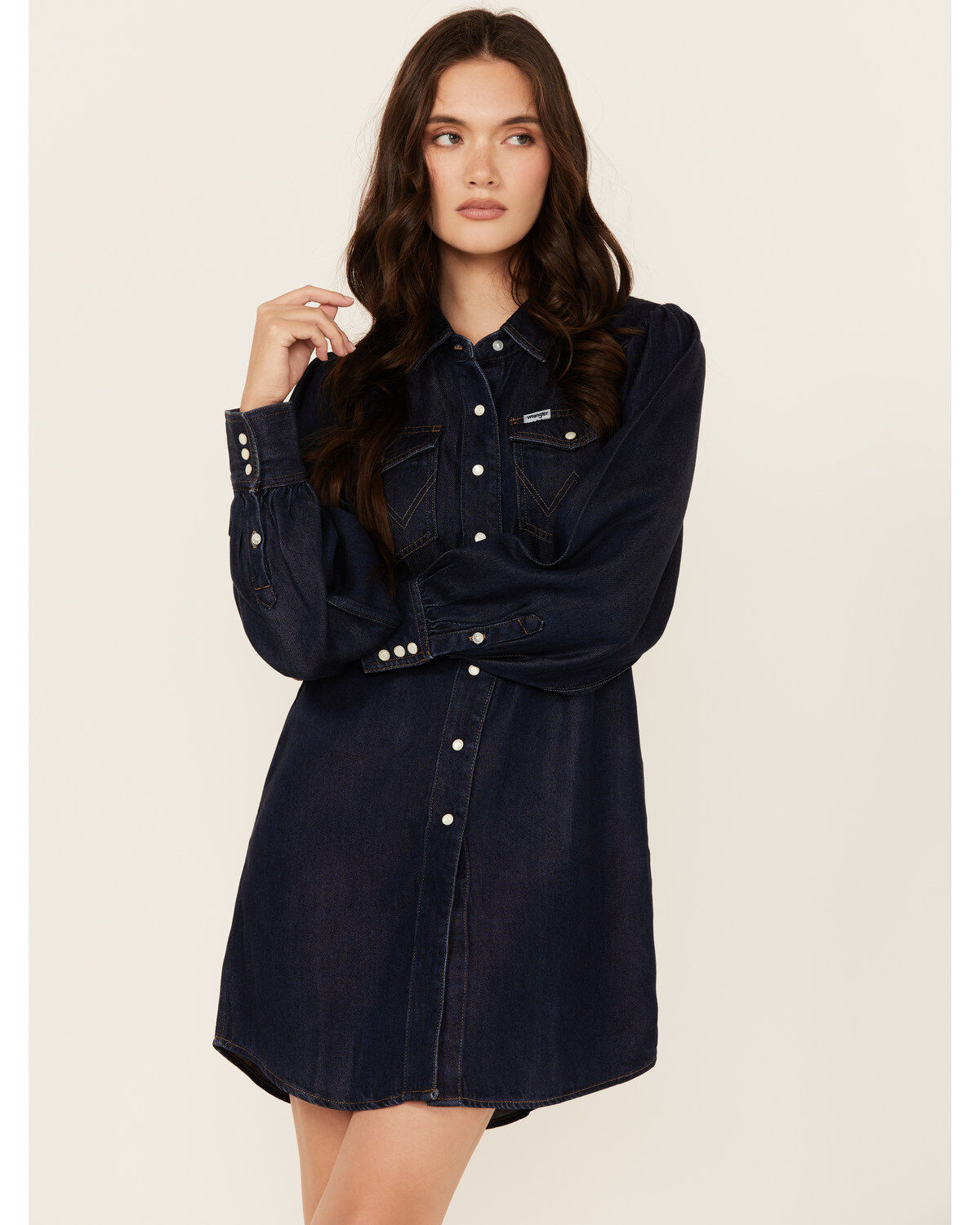 Wrangler Women's Dark Wash Denim Balloon Sleeve Shirt Mini Dress