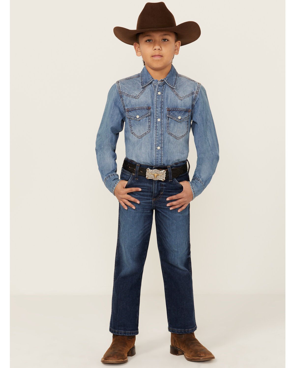 Wrangler Retro Little Boys' Troxler Dark Wash Relaxed Bootcut Stretch Denim Jeans