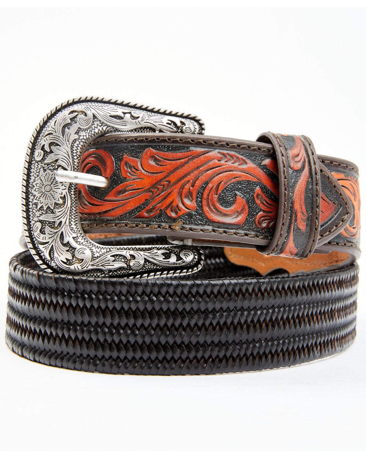 Cody James Men's Floral Hand Tooled Stretch Bonded Strap Western Belt