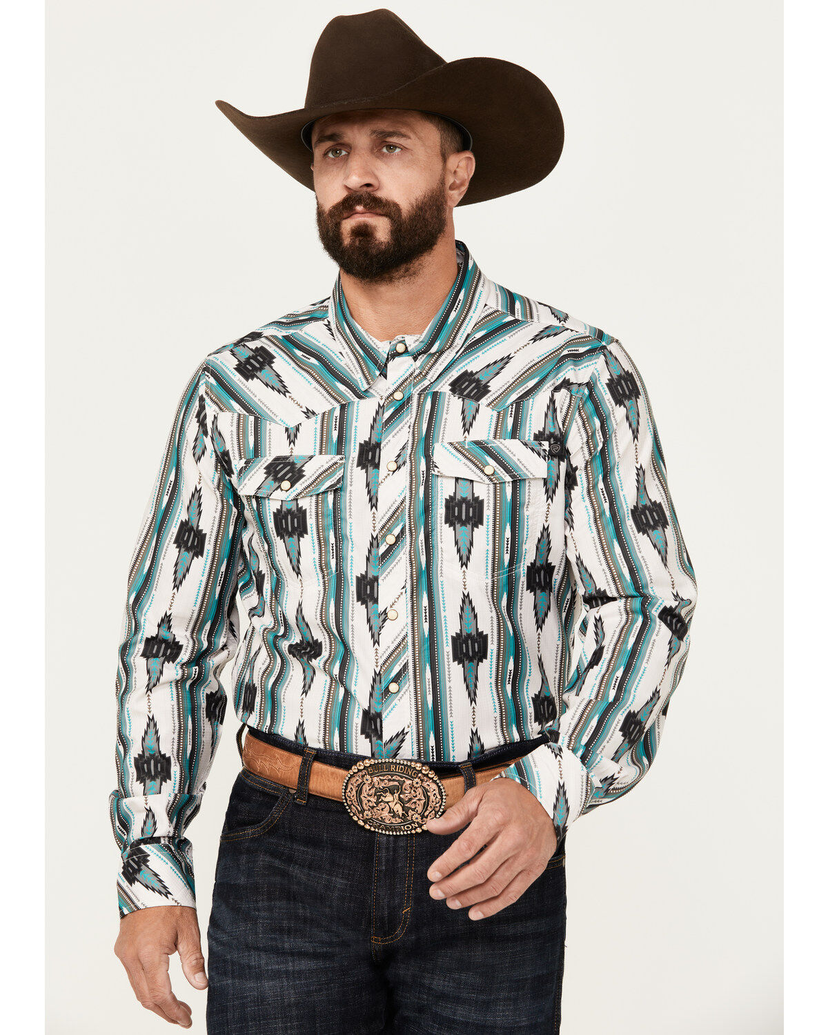 Rock & Roll Denim Men's Southwestern Print Ripstop Long Sleeve Snap Performance Western Shirt
