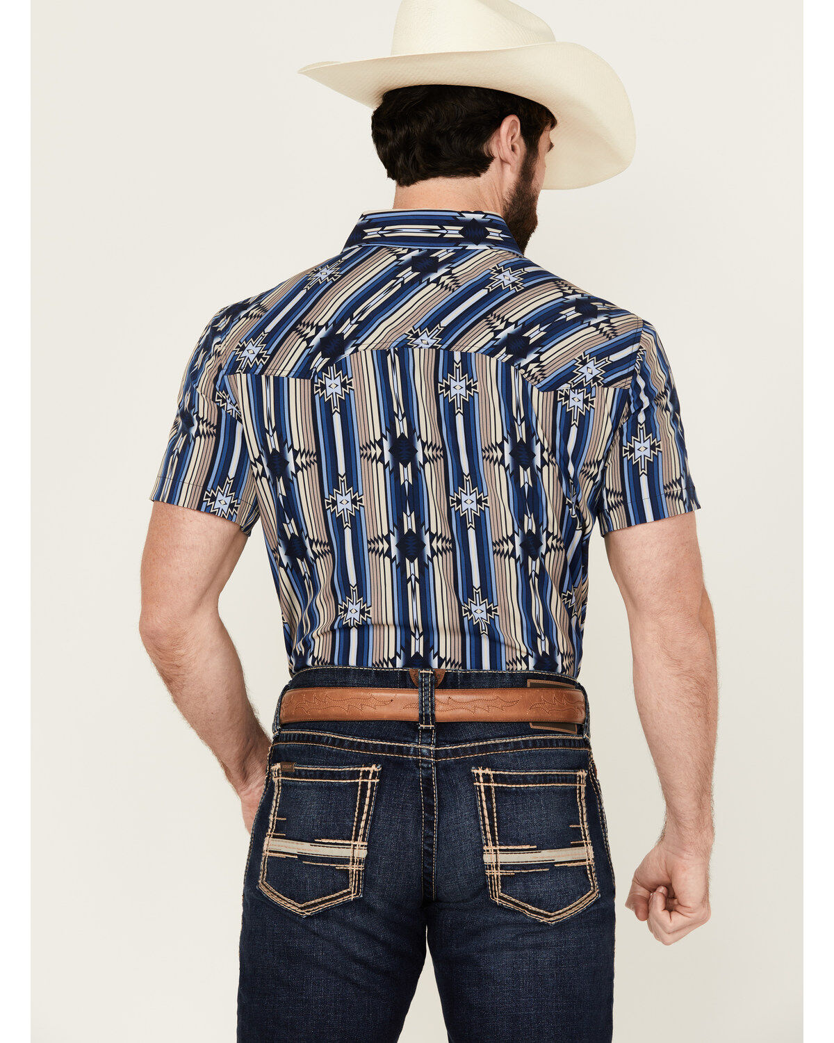 Panhandle Men's Southwestern Print Short Sleeve Snap Performance Stretch Western Shirt