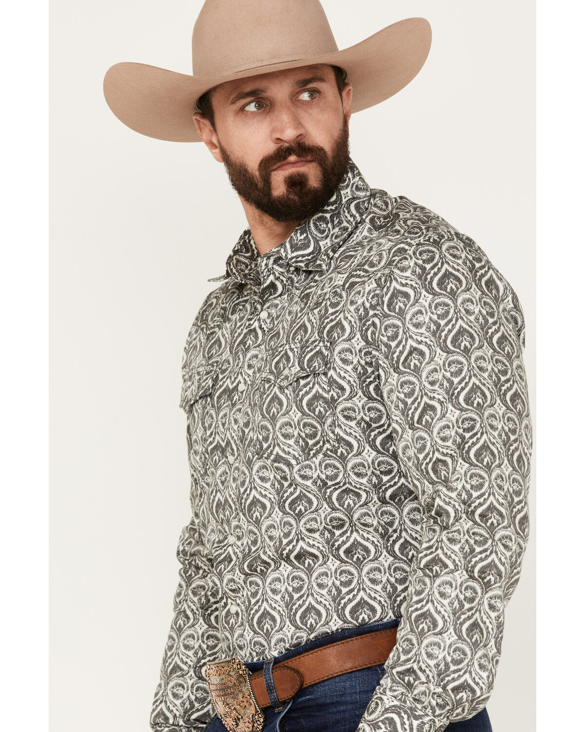 Wrangler Retro Premium Men's All-Over Spade Print Long Sleeve Snap Western Shirt