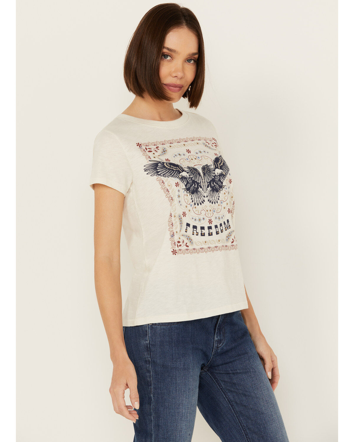 Shyanne Women's Be Free Studded Short Sleeve Boyfriend Graphic Tee