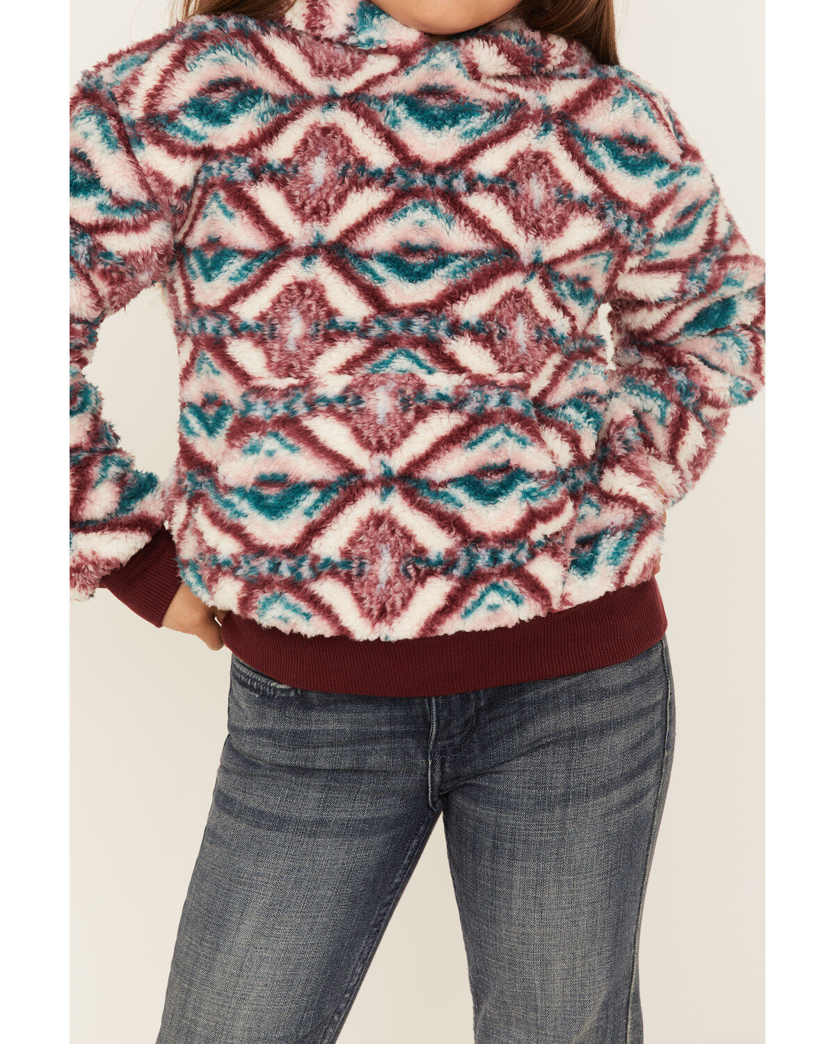 Shyanne Girls' Fuzzy Sherpa Southwestern Print Pullover