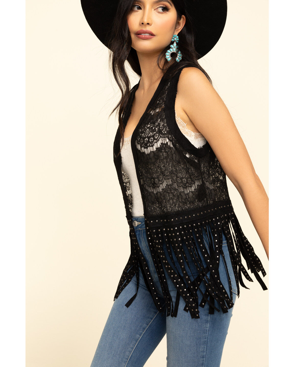 Vocal Women's Lace Studded Fringe Vest