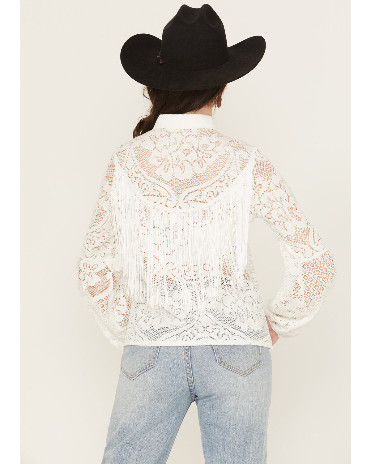 Shyanne Women's Fringe Long Sleeve Button-Down Lace Shirt