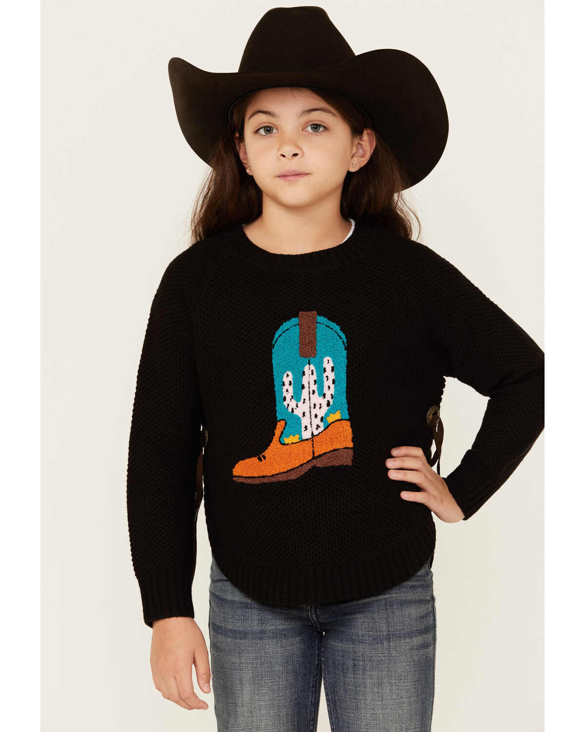 Cotton & Rye Girls' Boot Applique Round Bottom Sweater
