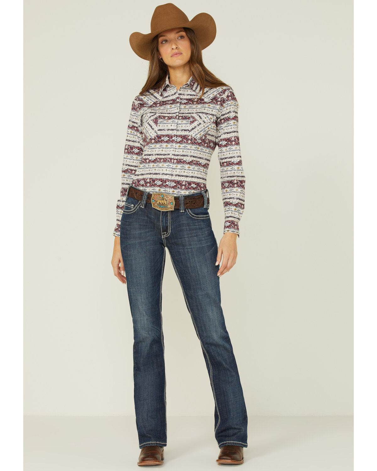 Panhandle Women's Southwestern Print Long Sleeve Button Down Shirt