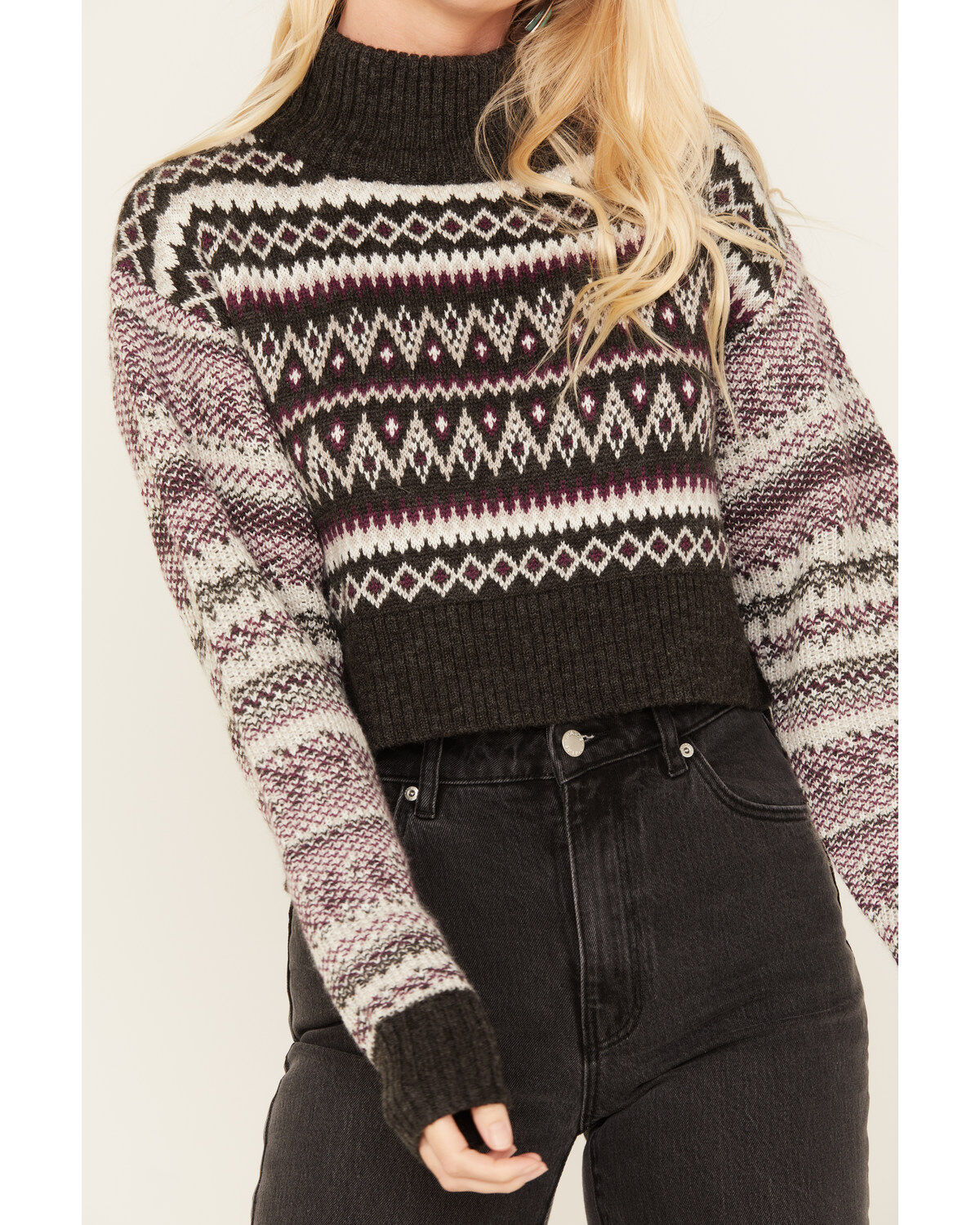 Cleo + Wolf Women's Fair Isle Stripe Knit Cropped Sweater