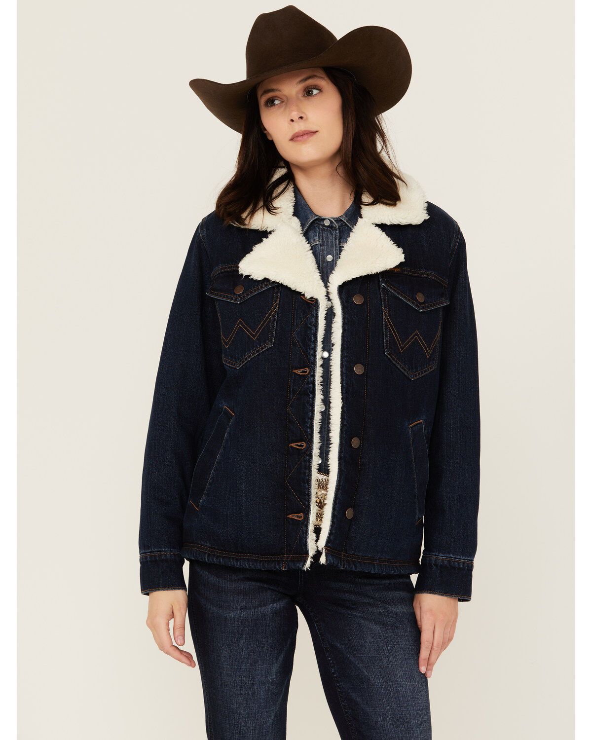 Wrangler Women's Dark Wash Sherpa Lined Denim Jacket