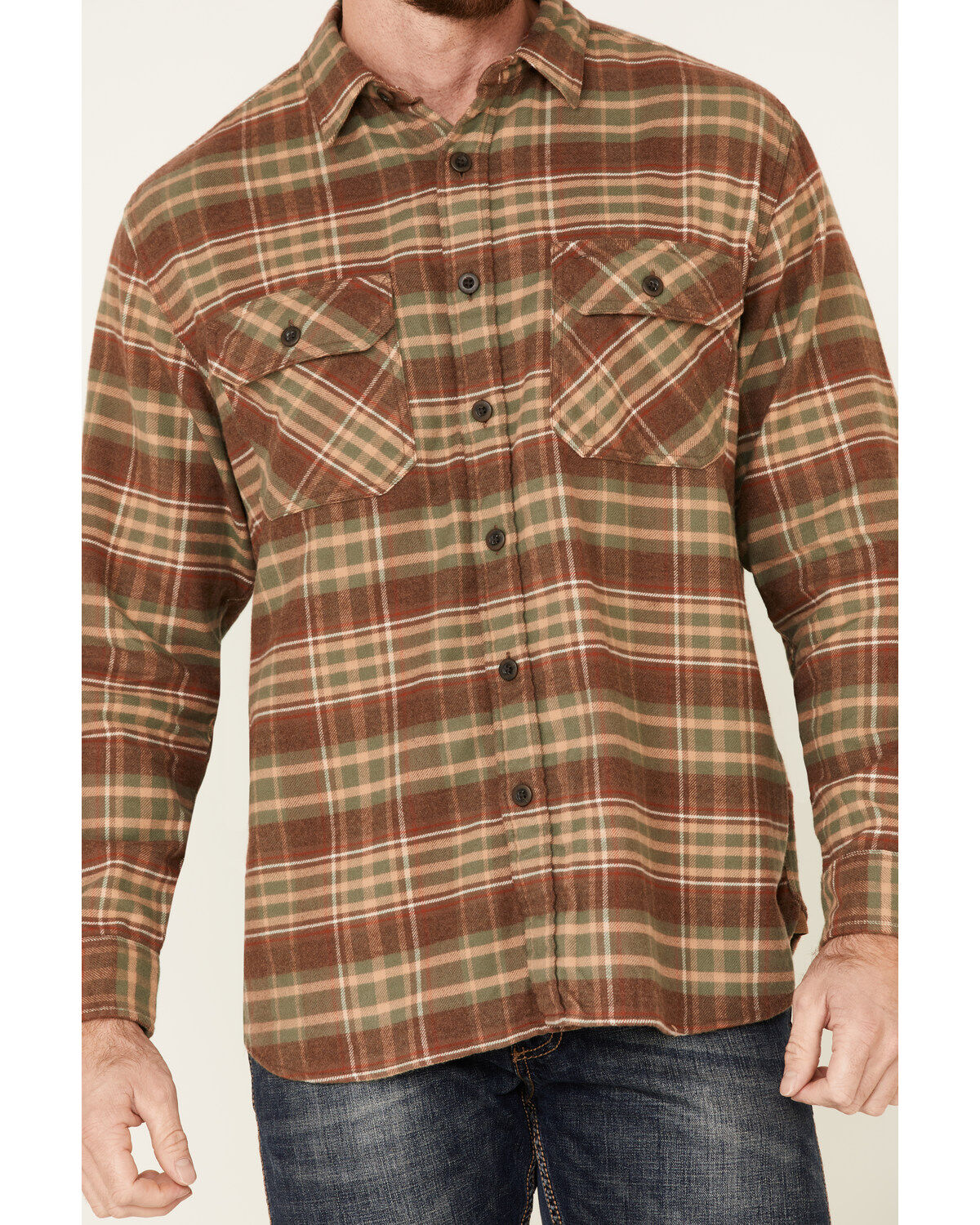 Pendleton Men's Tan Burnside Plaid Long Sleeve Western Flannel Shirt