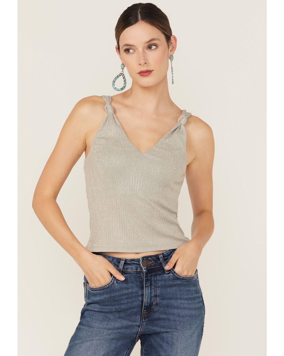Miss Me Women's Rhinestone Knotted Sleeveless Tank Top