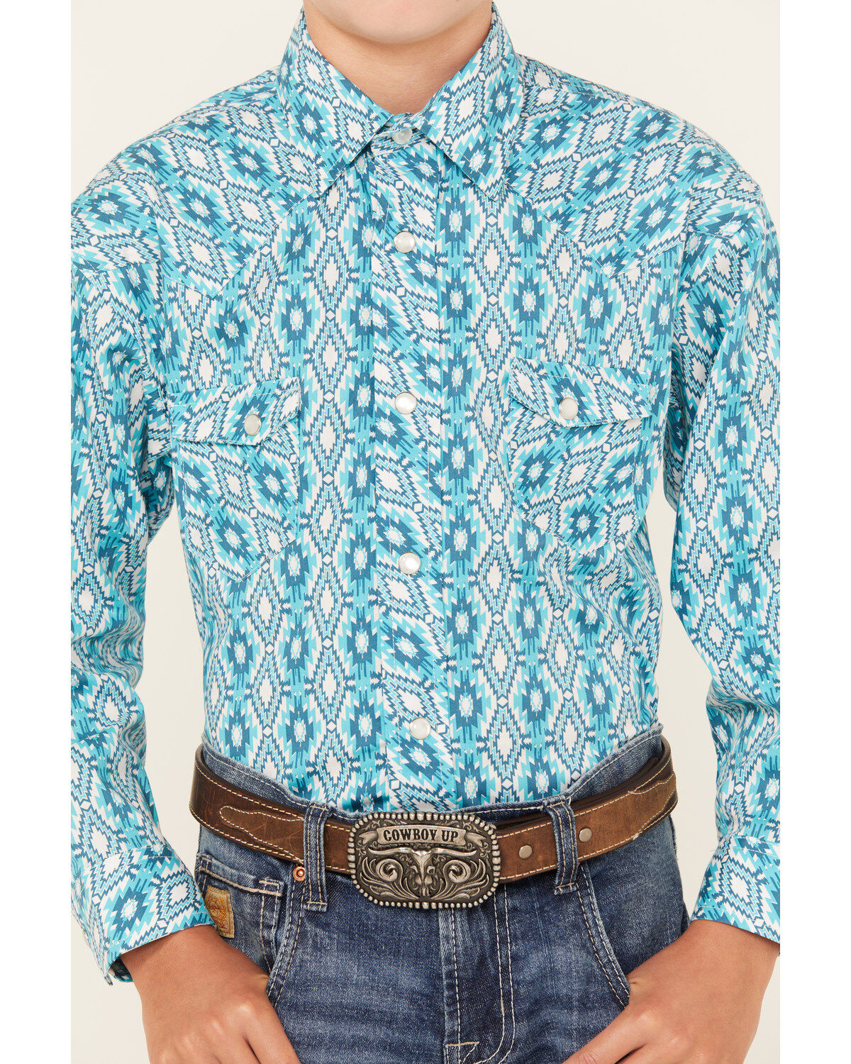 Rock & Roll Denim Boys' Southwestern Print Long Sleeve Pearl Snap Western Shirt