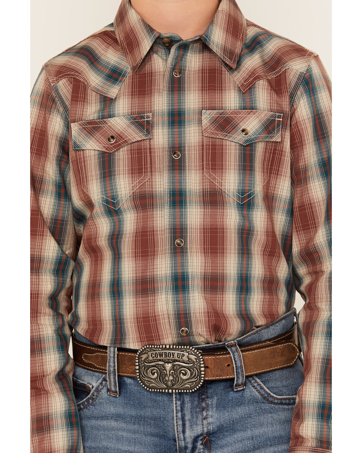 Cody James Boys' Ricardo Plaid Print Long Sleeve Snap Western Shirt