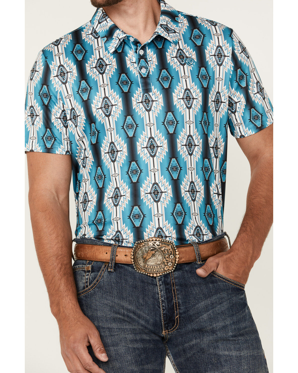 Rock & Roll Denim Men's Southwestern Print Short Sleeve Polo Shirt