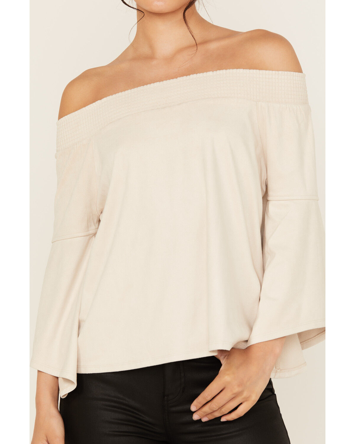 Shyanne Women's Solid Faux Suede Off The Shoulder Long Sleeve Shirt