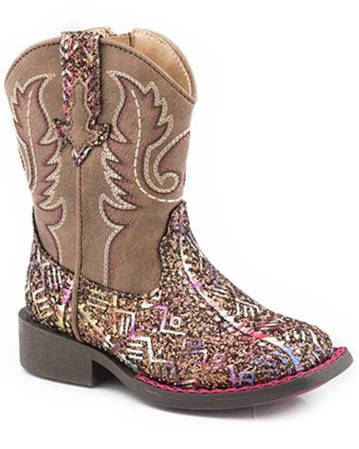 Roper Toddler Girls' Glitter Southwestern Western Boots - Square Toe