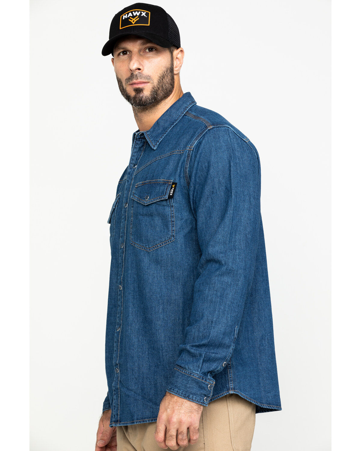 Hawx Men's Stonewashed Denim Snap Long Sleeve Work Shirt
