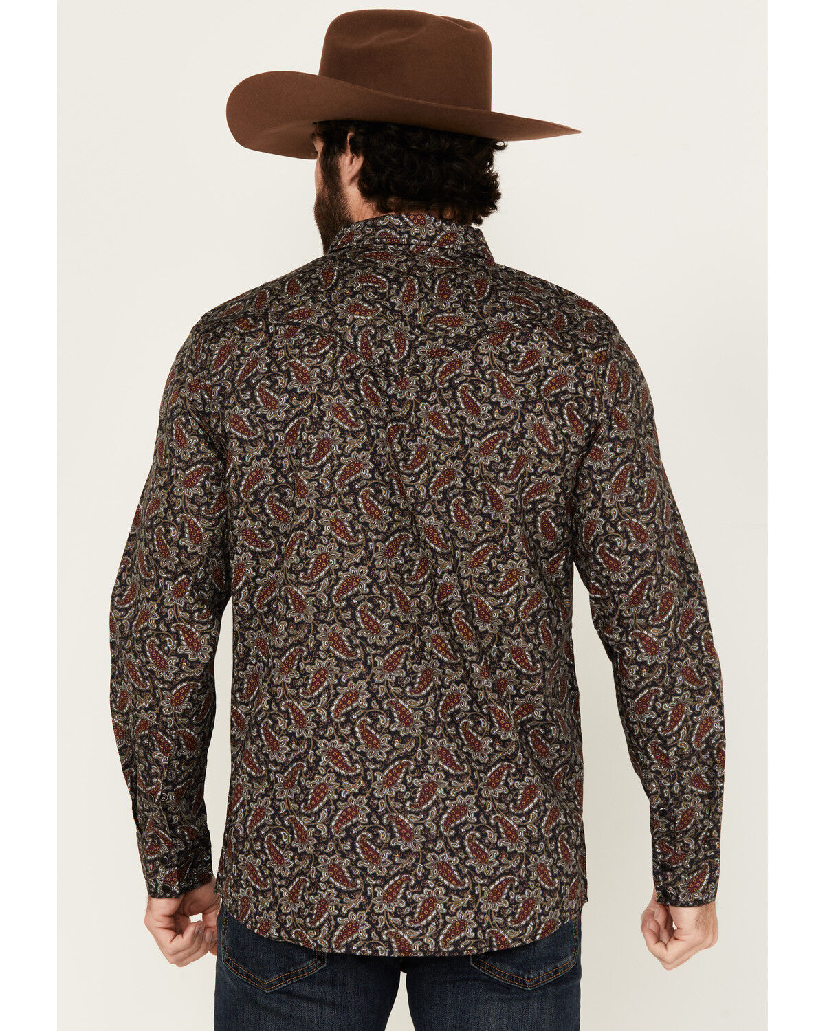 Moonshine Spirit Men's Pitch Floral Paisley Print Long Sleeve Snap Western Shirt
