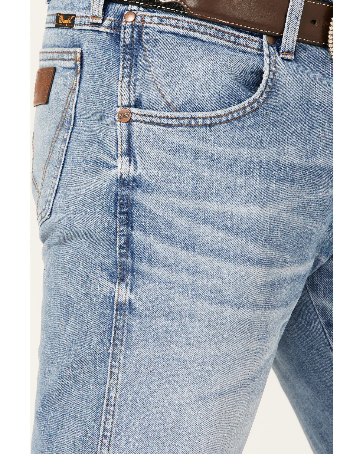 Wrangler Retro Green Men's Welleford Light Wash Stretch Slim Bootcut Jeans