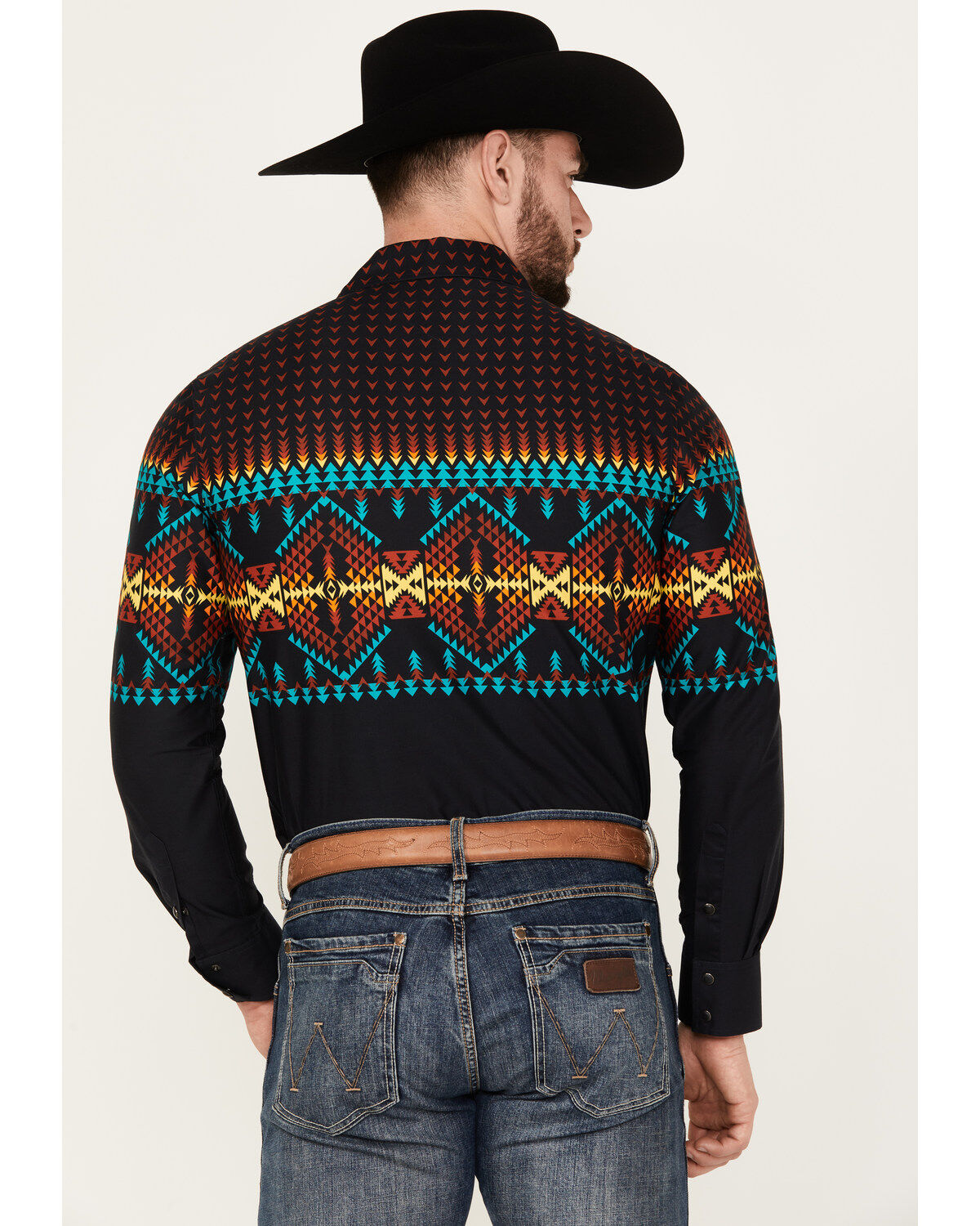 Rock & Roll Denim Men's Southwestern Print Stretch Long Sleeve Snap Western Shirt