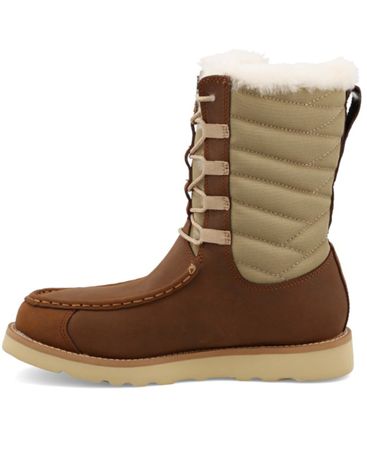 Twisted X Women's Oiled Saddle Lace-Up Shearling Lined Wedge Sole Boots - Moc Toe