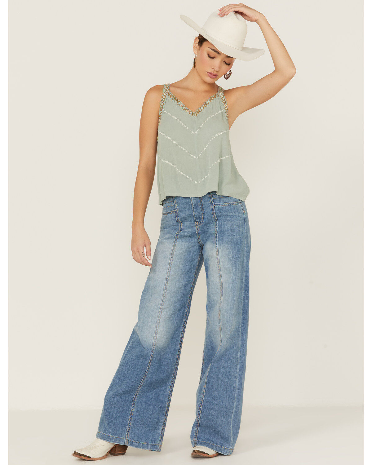 Shyanne Women's Southwestern Embroidered V-Neck Slate Cami