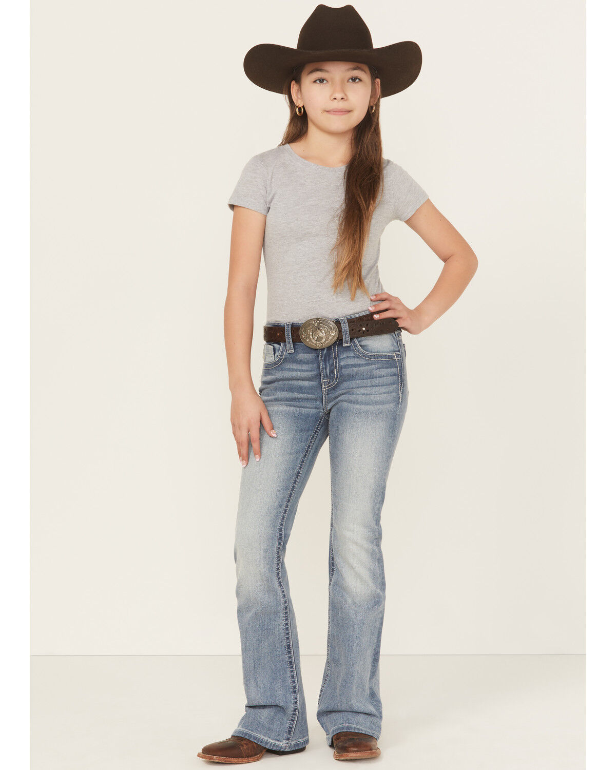 Miss Me Girls' Criss Cross Dark Wash Bootcut Stretch Denim Jeans