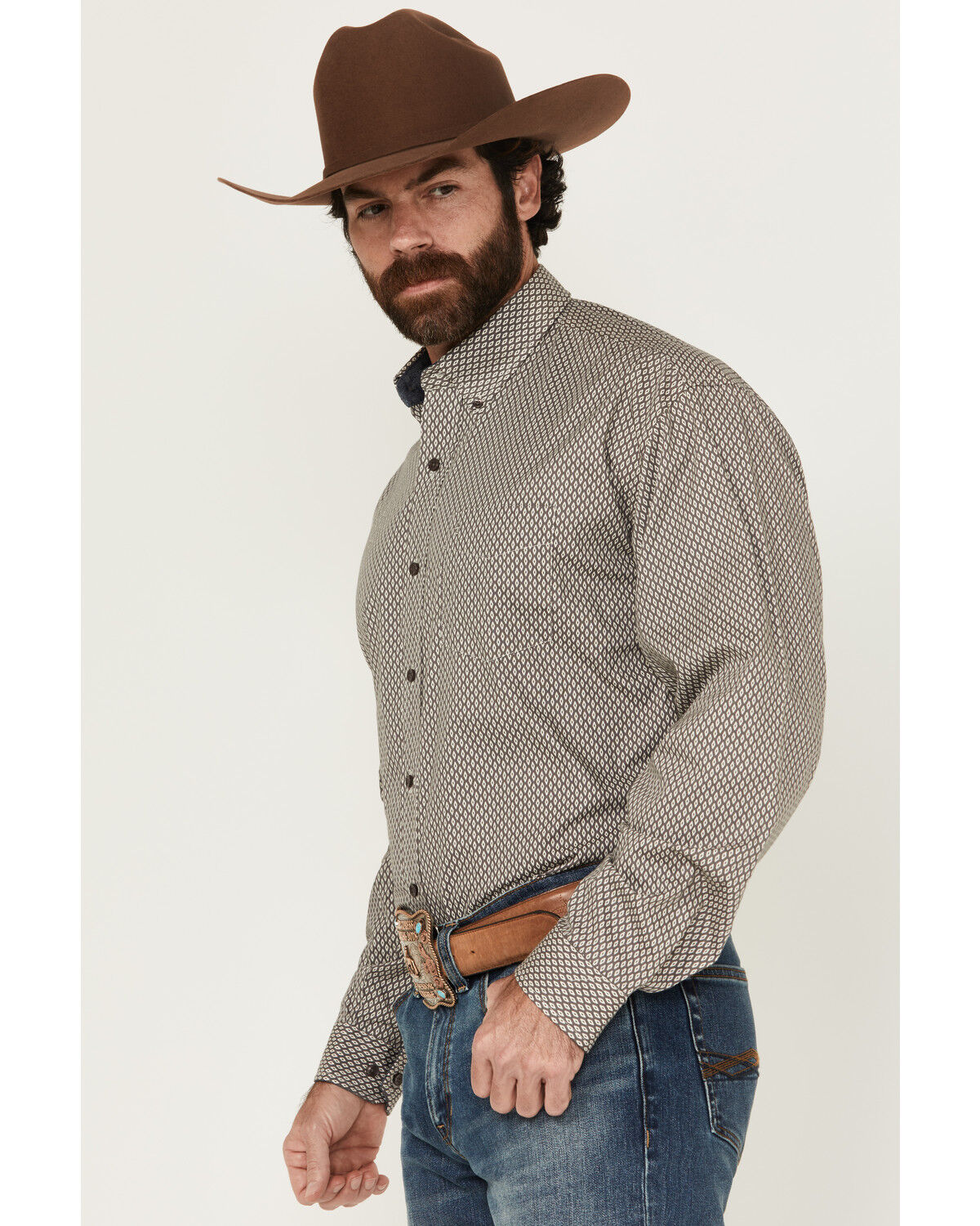 Stetson Men's Geo Print Long Sleeve Button-Down Western Shirt