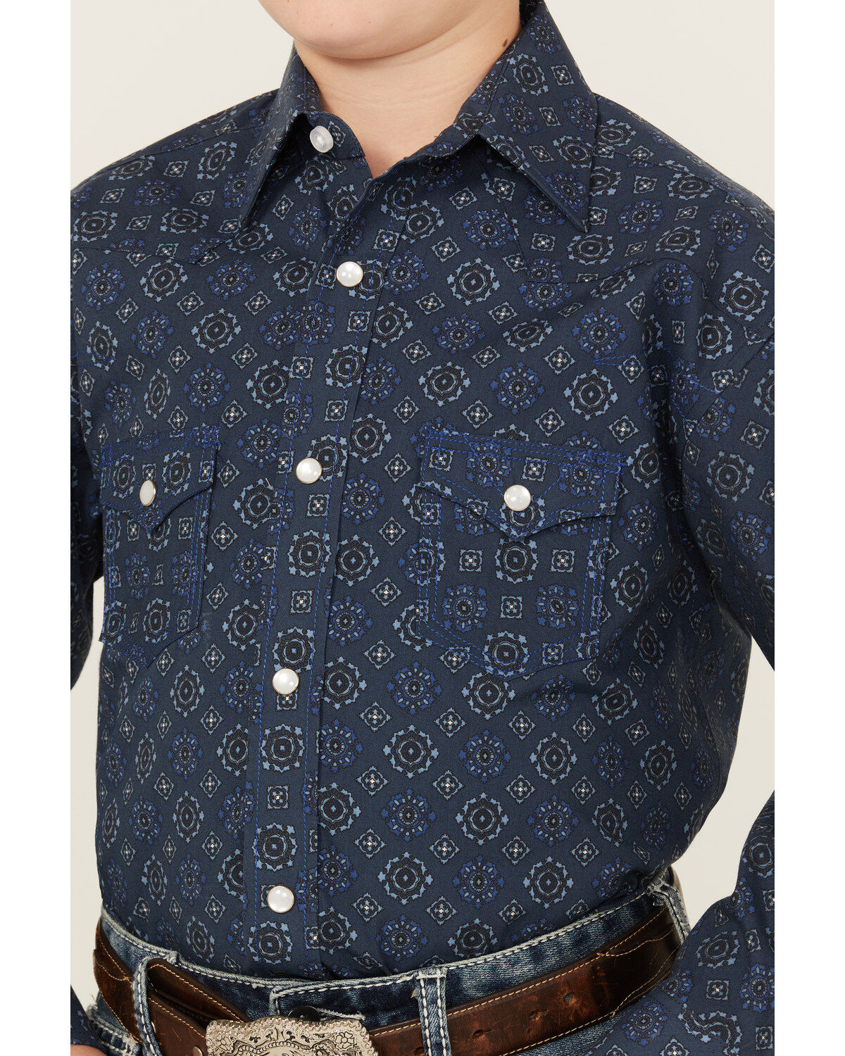 Rock & Roll Denim Boys' Medallion Print Long Sleeve Pearl Snap Western Shirt