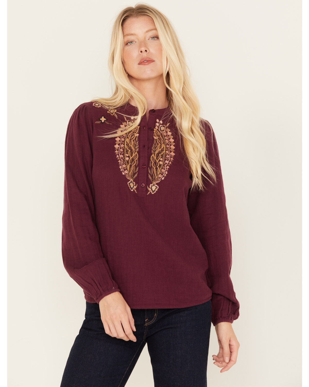 Cleo + Wolf Women's Floral Embroidered Blouse