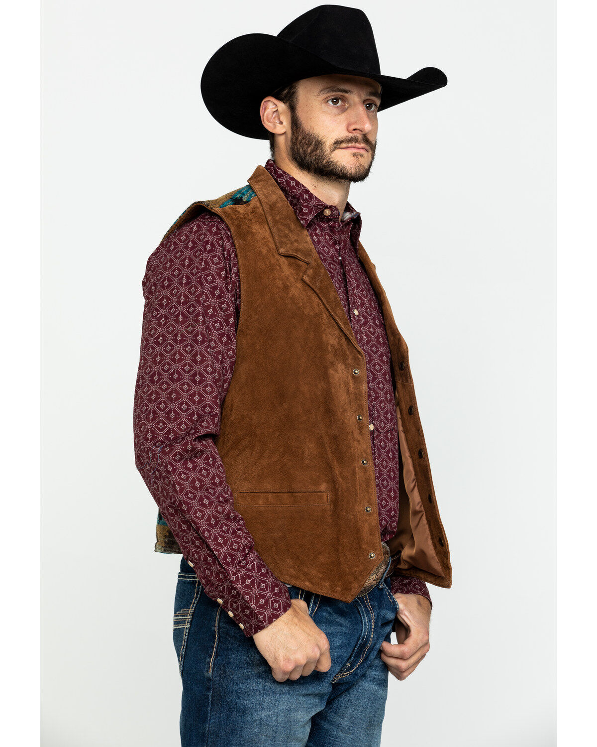 Scully Leatherwear Men's Southwestern Knit Back Suede Vest