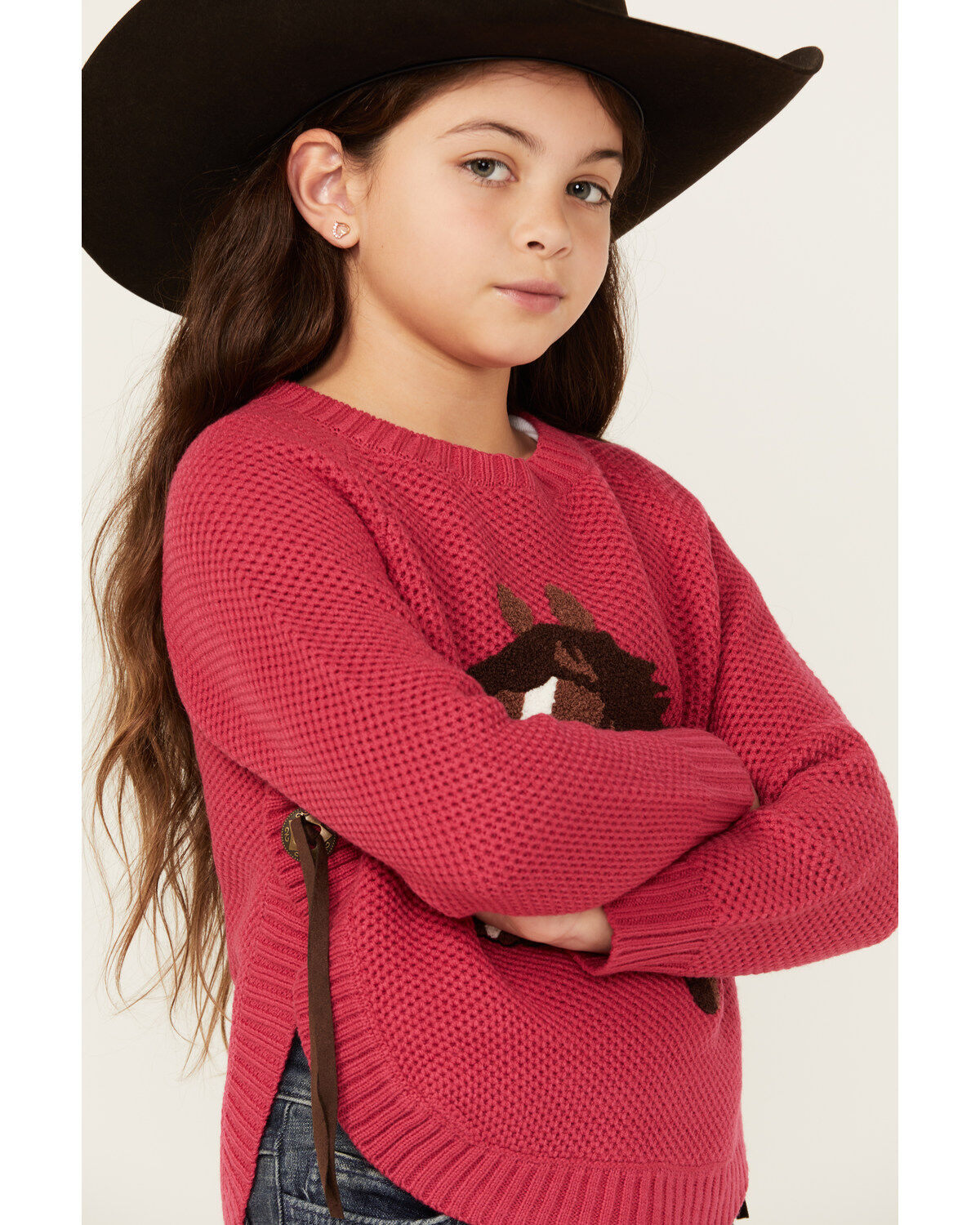 Cotton & Rye Girls' Horse Applique Round Bottom Sweater