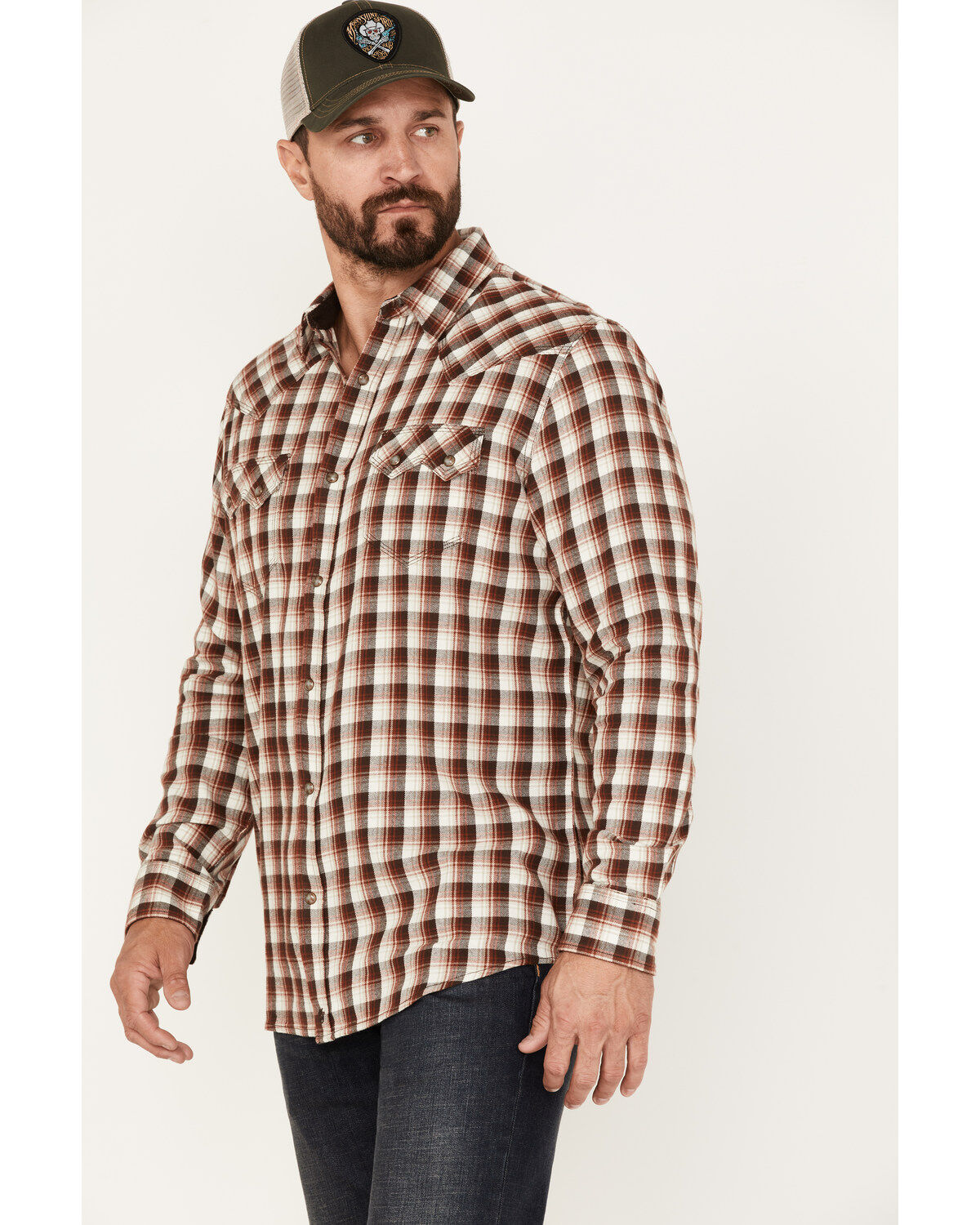 Moonshine Spirit Men's Dirt Runner Plaid Print Snap Western Flannel Shirt