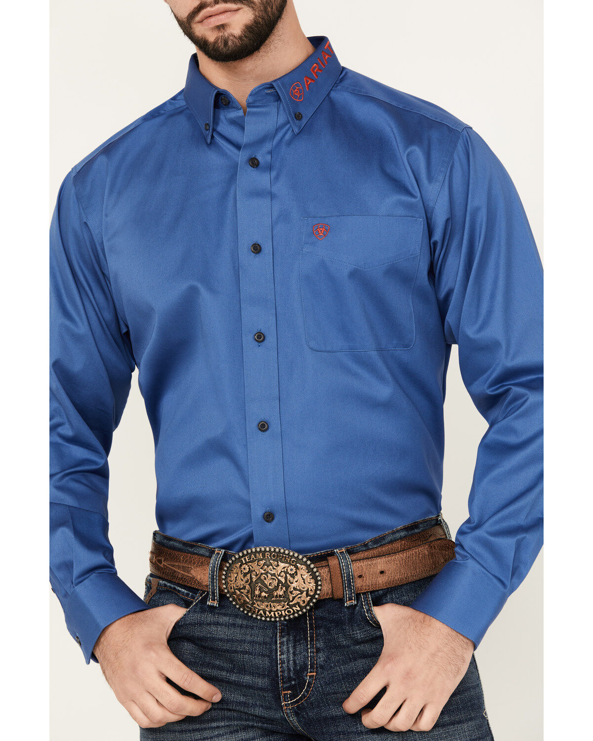 Ariat Men's Team Solid Twill Logo Long Sleeve Button-Down Western Shirt