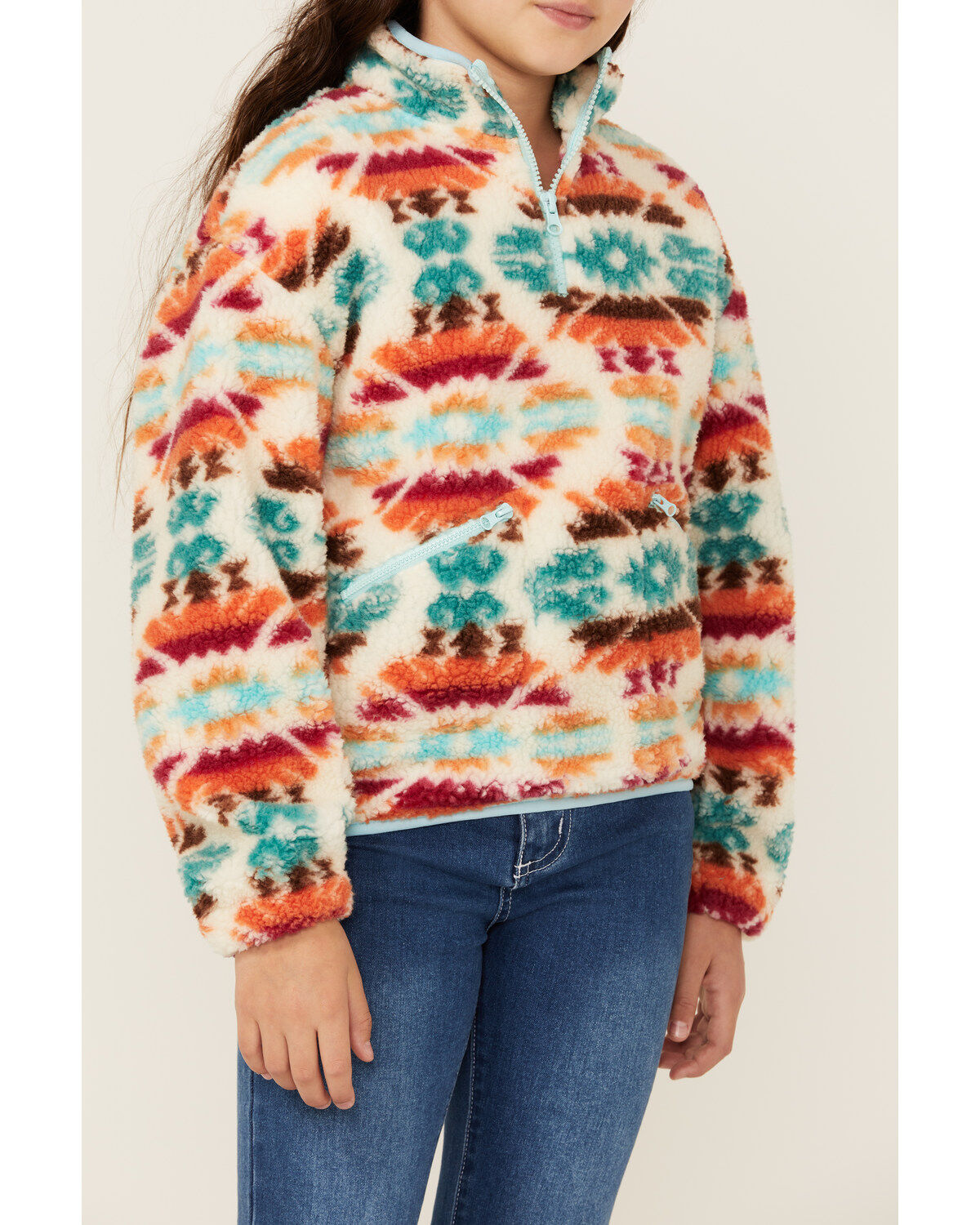 Rock & Roll Denim Girls' Southwestern Print Sherpa Pullover